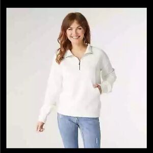 Coco Carmen Women's Lyla Half-Zip Top NWT with Side Pockets Size S/M White
